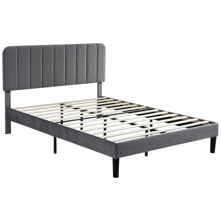 Elegant Upholstered Platform Bed Frame with Soft Headboard for Bedroom