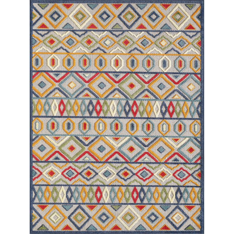 Calla 6928 Ivory/Multi Aztec Area Rug, Size - 5'3 x 7'