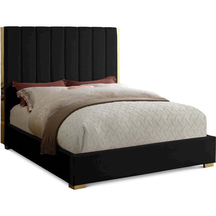 Meridian Furniture Becca Black Velvet King Bed