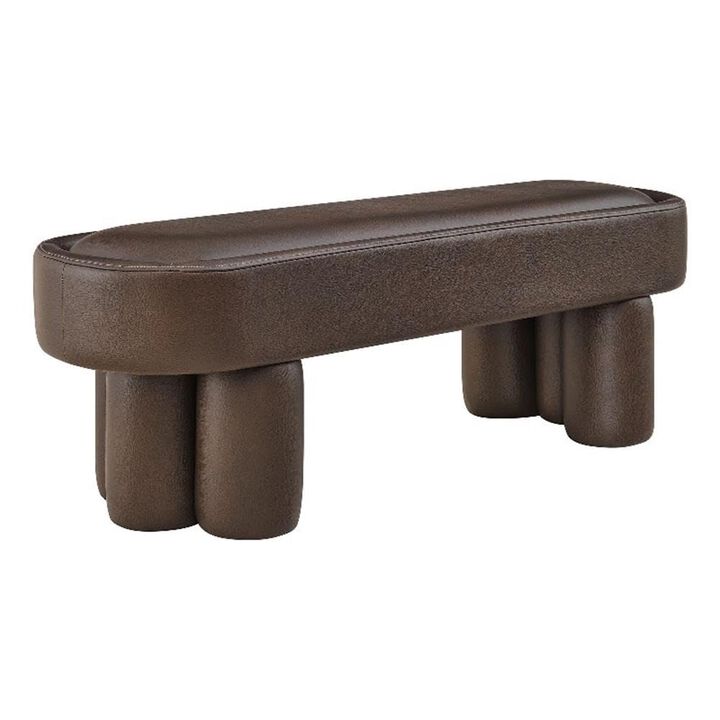 Modway Mossi 52-Inch Modern Oval Vegan Leather Bench in Mushroom &ndash; Upholstered Accent Bench with Cylindrical Clover-Leg Base for Bedroom, Entryway, or Living Room