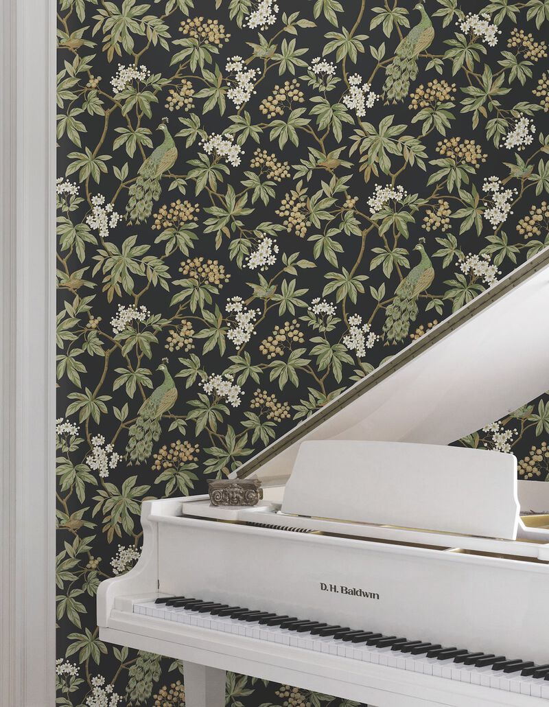 Peacock Estate Black Wallpaper (Double Roll) image number 5