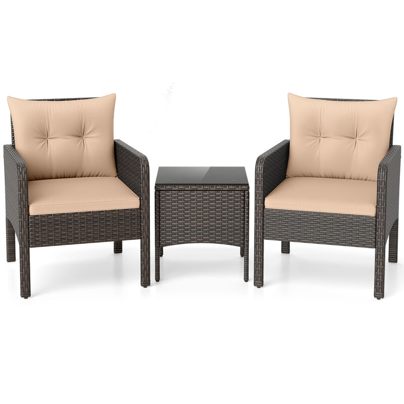 3-Piece Patio Wicker Furniture Set with Cushions for Balcony and Porch image number 0