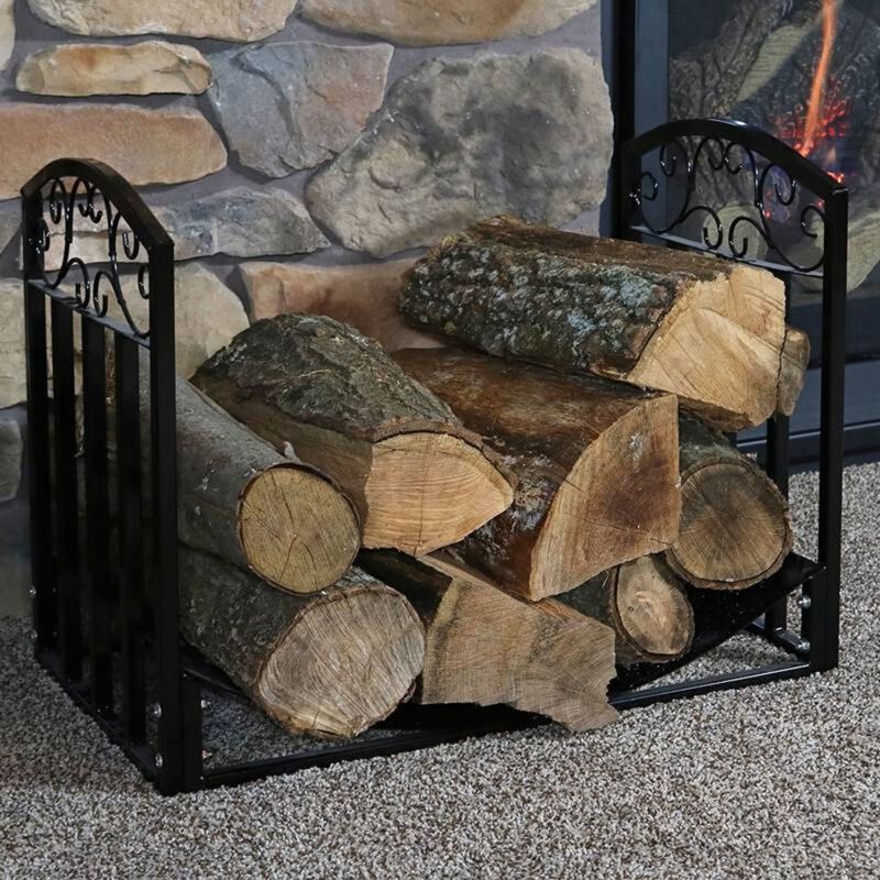 Hivvago Black Metal Indoor Outdoor 2-Ft Firewood Holder Log Rack