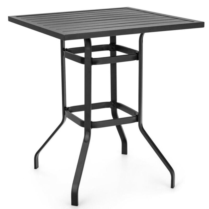 Hivvago 32 Inches Outdoor Steel Square Bar Table with Powder-Coated Tabletop