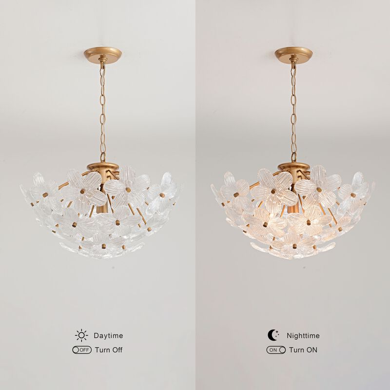 Frieda Modern 4-Light 20" Brushed Brass Clear Glass Flower Chandelier image number 4