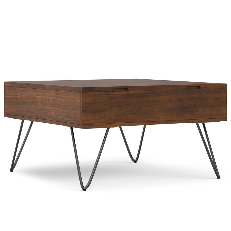 Hunter  32 inch Wide Square Industrial Lift Top Coffee Table in Walnut