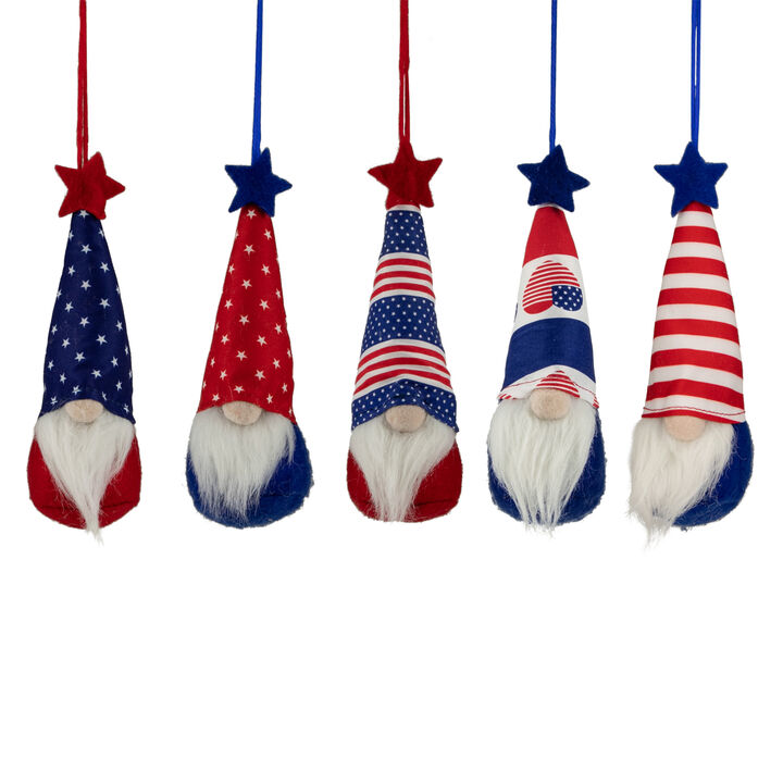 Set of 5 Patriotic 4th of July Americana Gnome Ornaments 6.5"