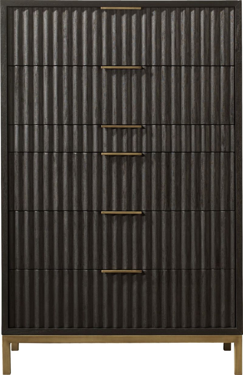 Kentfield Solid Wood Six Drawer Chest in Black Drifted Oak