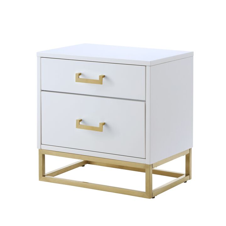 Nicole Miller Esta 2 Drawer High Gloss Side Table with Sainless Steel Base and Handle