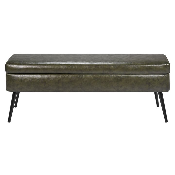 Modern Leather Storage Ottoman Bench with PU Upholstered Seat for Entryway and Bedroom-Green