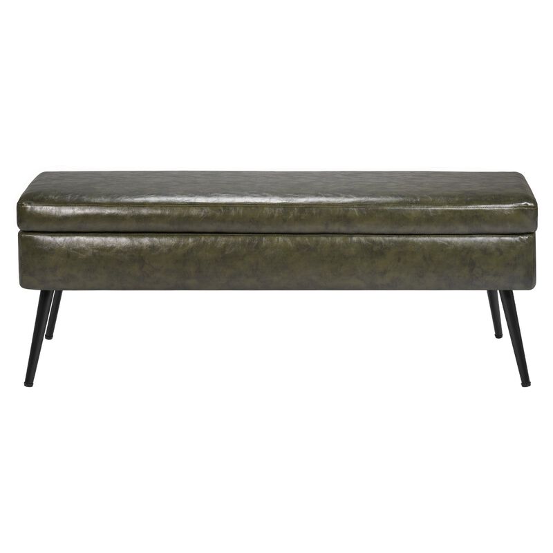Modern Leather Storage Ottoman Bench with PU Upholstered Seat for Entryway and Bedroom-Green image number 0