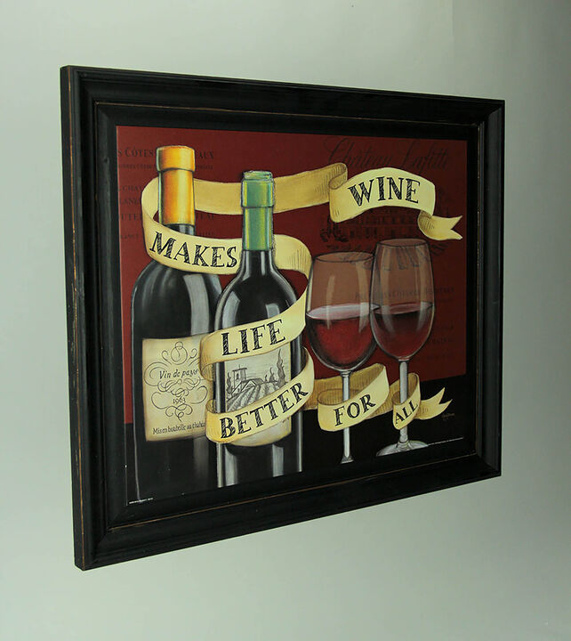 Wine Makes Life Better For All Vintage Look Wood Panel Painting