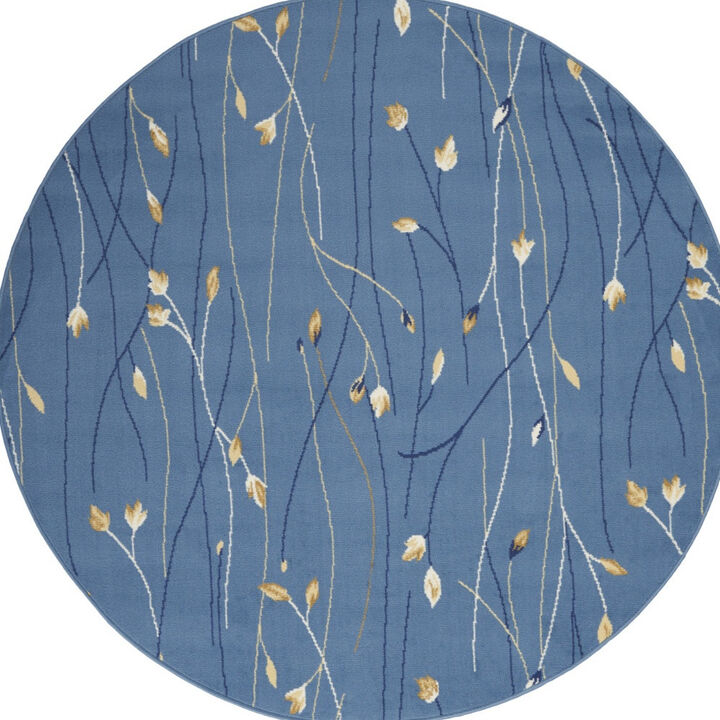 HomeRoots Round Floral Vines Power Loom Area Rug