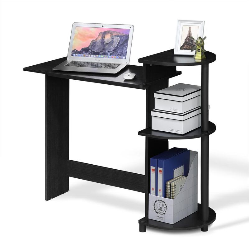 Compact Computer Desk with Shelves, Americano/Black