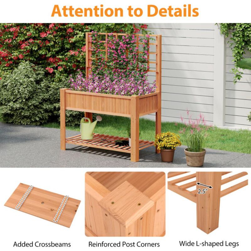 Hivvago Raised Garden Bed with Trellis Wooden Elevated Planter Box with Legs
