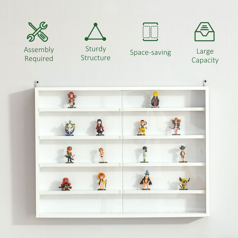 White Display Cabinet: 5-Tier Wall Shelf with Glass Doors