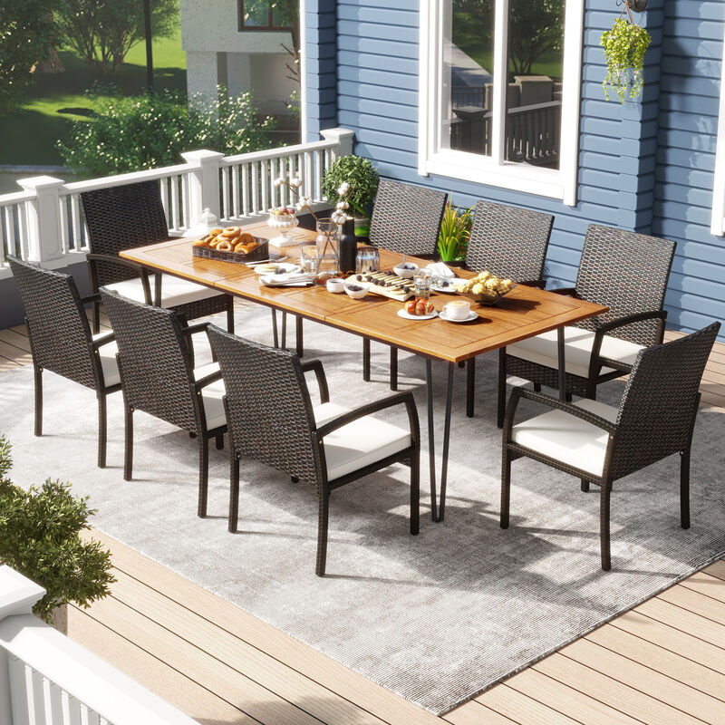 9 Pieces Outdoor Patio Dining Set with Soft Cushions and Square Table