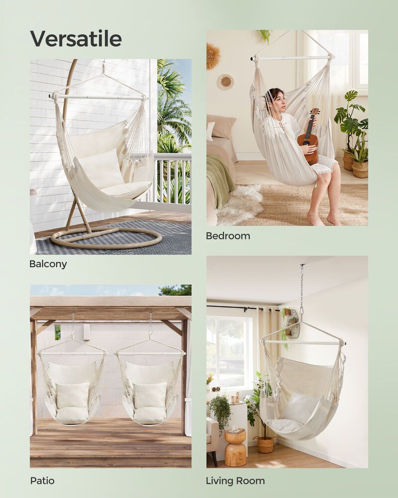 Hanging Hammock Chair with 2 Cushions for Indoor/Outdoor Relaxation