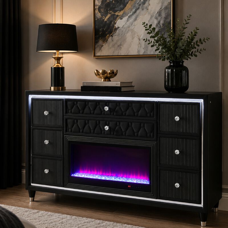 Maren Wide Dresser, 8 Drawers, LED Flame box, Velvet image number 8