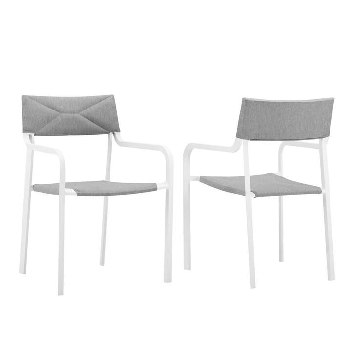 Modway Raleigh 34" Modern Fabric Outdoor Patio Armchair in White/Gray (Set of 2)