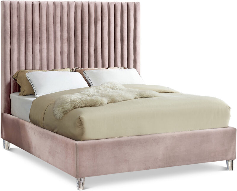 Meridian Furniture Candace Pink Velvet Queen Bed image number 0
