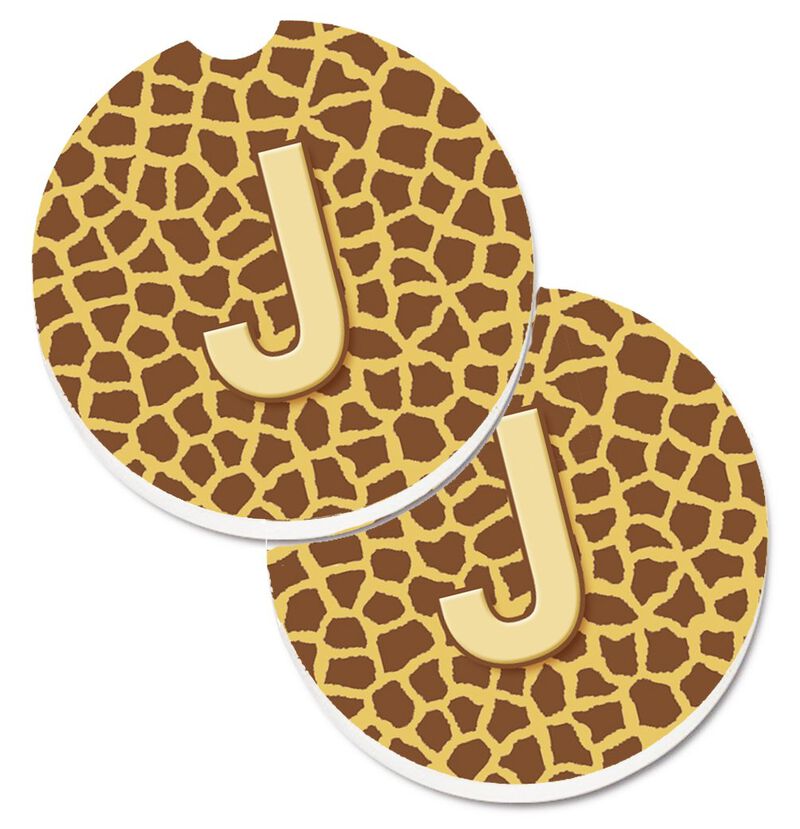 Caroline's Treasures Monogram Initial J Giraffe Set of 2 Cup Holder Car Coasters CJ1025-JCARC, 2.56, Multicolor