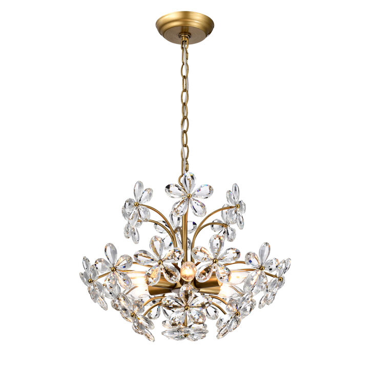 Coral 6-Light Brushed Brass Finish Crystal Glass Flower Chandelier