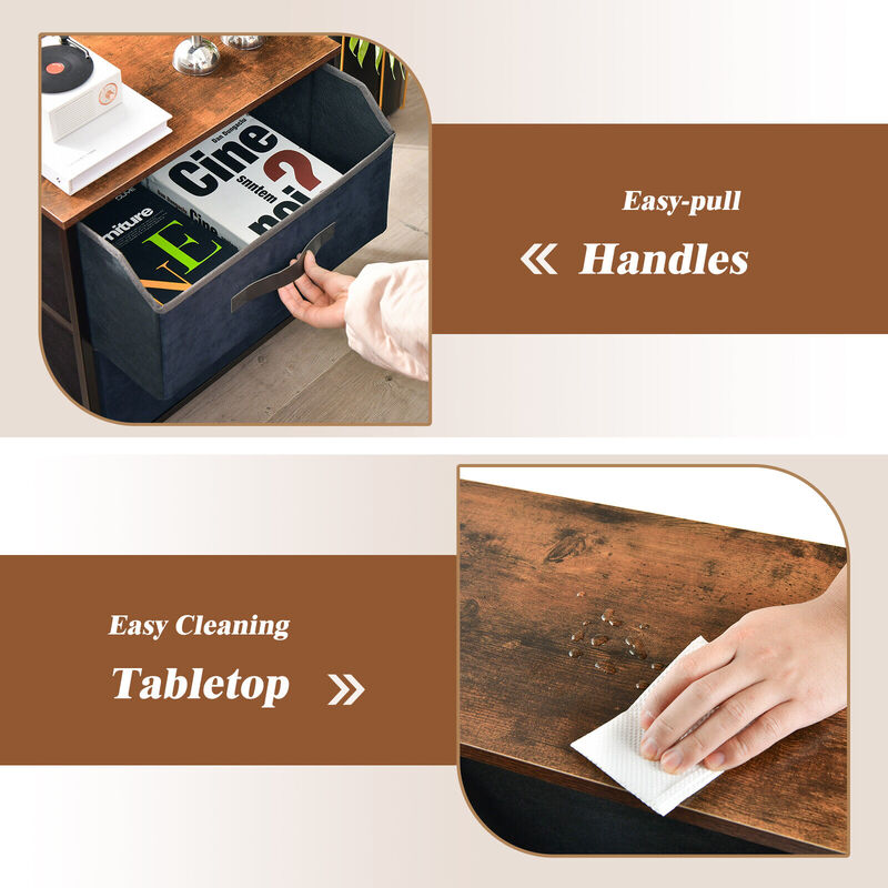 20 Inch Height Industrial Nightstand with 2 Pull-out Fabric Drawers-Rustic Brown