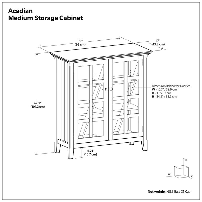 Acadian 39 inch Wide Solid Wood Transitional Storage Cabinet in White