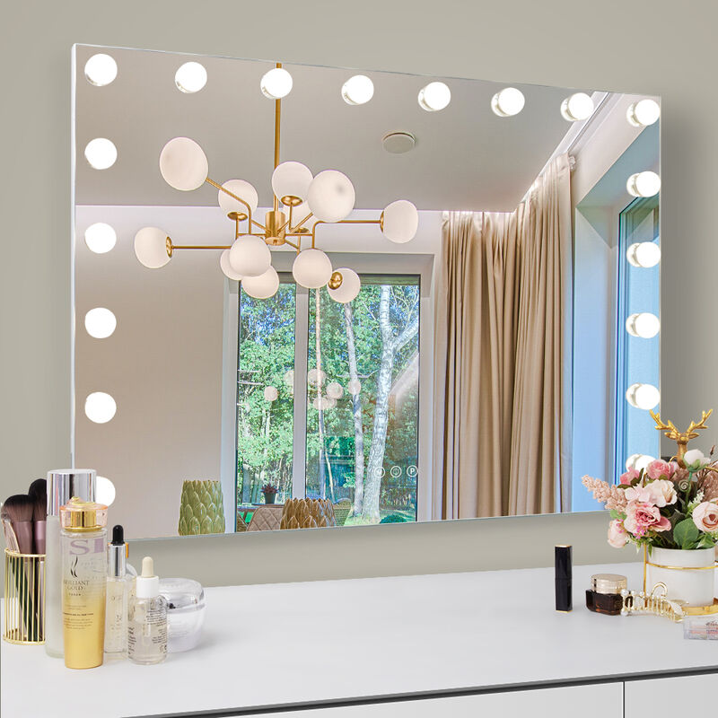 32''*23'' Hollywood Makeup Vanity Mirror 18 LED Bulbs Wall Mount USB PortWhite