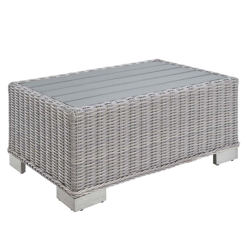 Yardlio Outdoor Patio Wicker Rattan Coffee Table | Light Gray | UV Resistant | Aluminum Frame