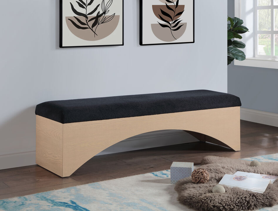 Meridian Furniture Lawson Black Velour Fur Fabric Bench