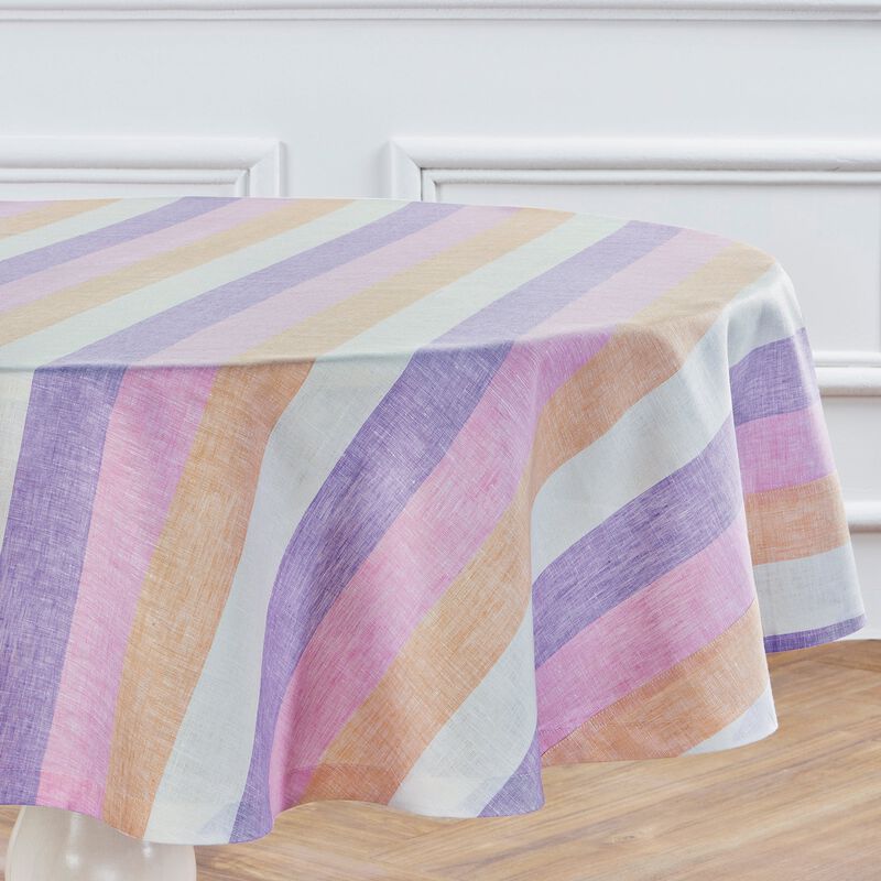 Solino Home Gelato Stripe 100% Linen Round Tablecloth &ndash; Handcrafted, Machine Washable, Perfect for Holiday and Everyday Dining