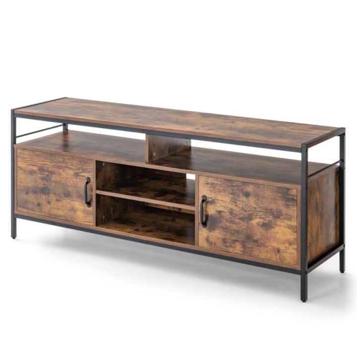 Hivvago 58 Inch Industrial TV Stand with Cabinets and Adjustable Shelf for TVs up to 65 Inch-Rustic Brwon