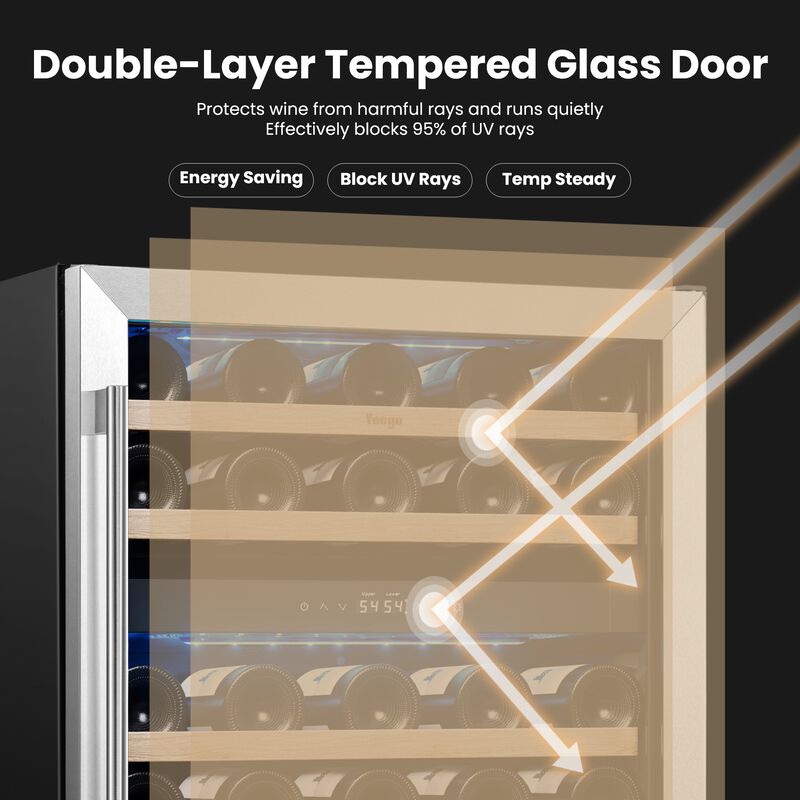24 inch Dual-Zone Wine Cooler, 52-Bottle Capacity, 40-65&deg;F Glass Door, Built-in, for Home, Bar or Office image number 5