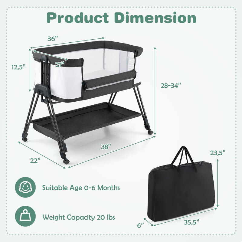 Baby Portable Bedside Sleeper with 7 Adjustable Heights