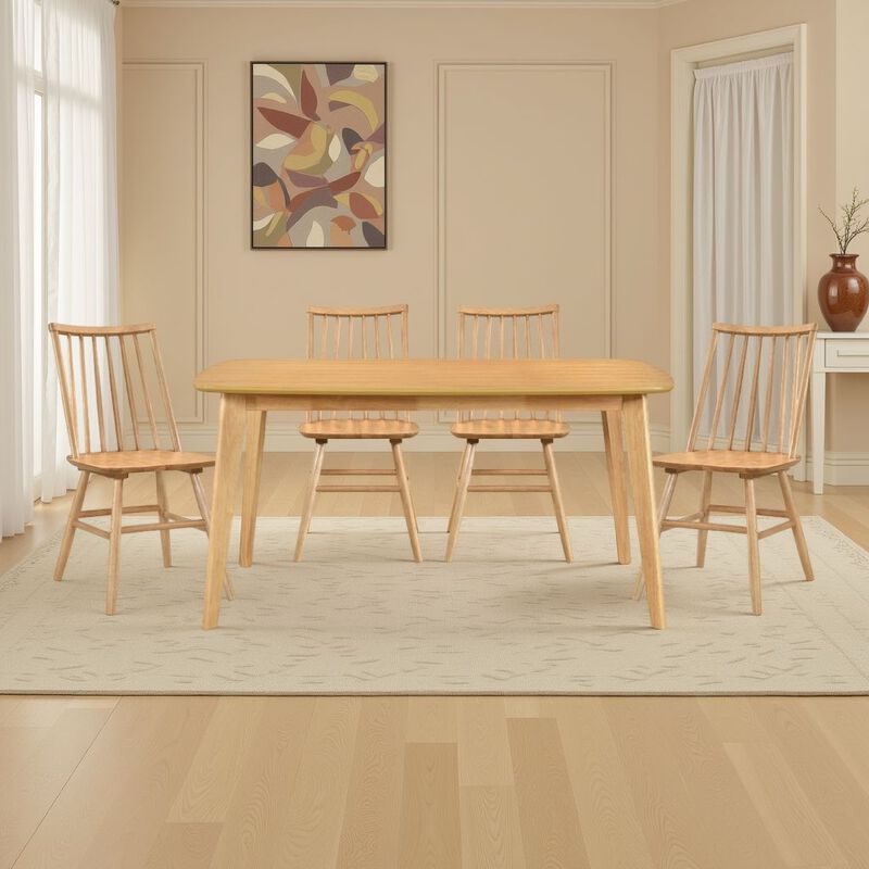 Jadie Dining Table, Tapered Legs, Natural Oak Wood Rectangular 60 Inch