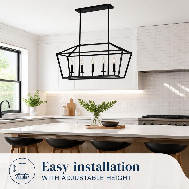 ELEMENT ACE 5-Light Industrial Farmhouse Linear Chandelier Pendant Light Fixture for Dining Room Kitchen Island Living Room Hallway image number 4