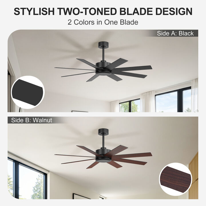 Breezary 52 Inch Ceiling Fan without Light, 8 Reversible Blades,Remote Control, 6 Speed