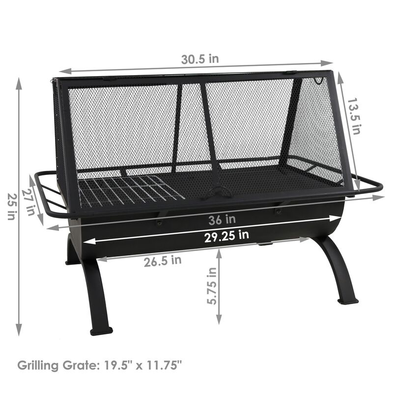 Sunnydaze 36 in Northland Grill Outdoor Fire Pit with Spark Screen