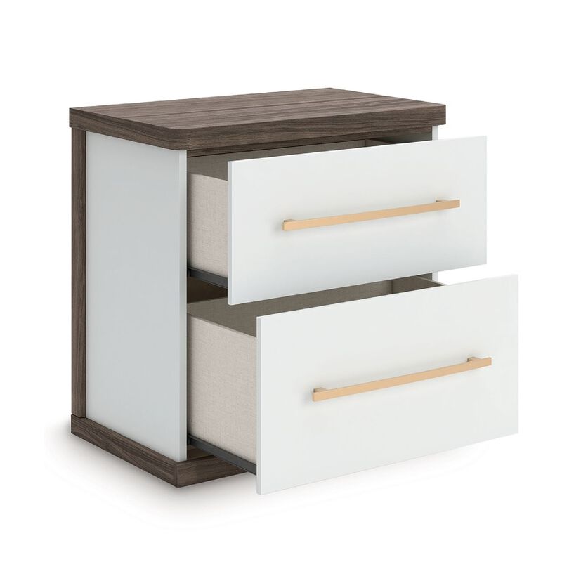 Keny Nightstand, 2 Drawers with Gold Handles, Matte White, Dark Brown image number 3