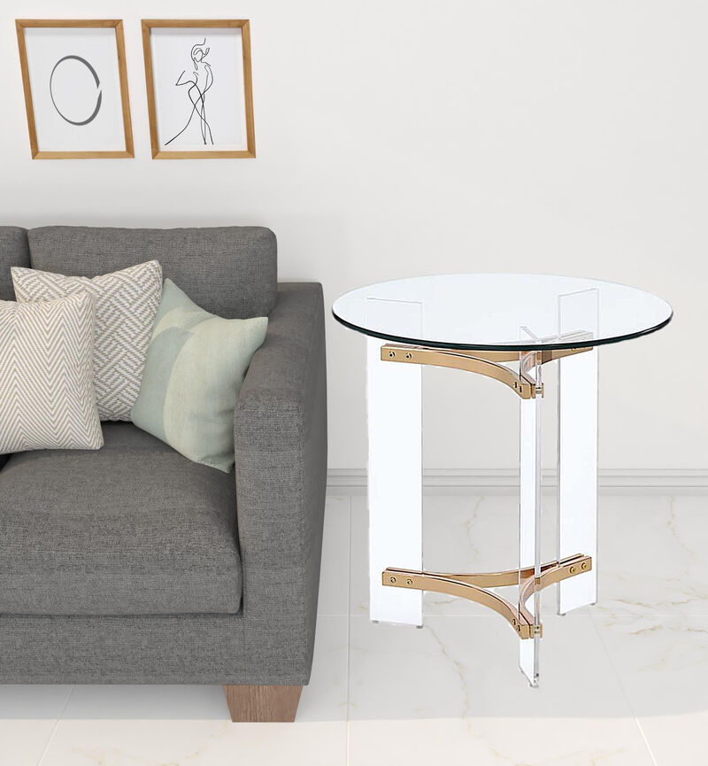 Compact Round Side Table with Clear Glass Surface and Durable Metal Base