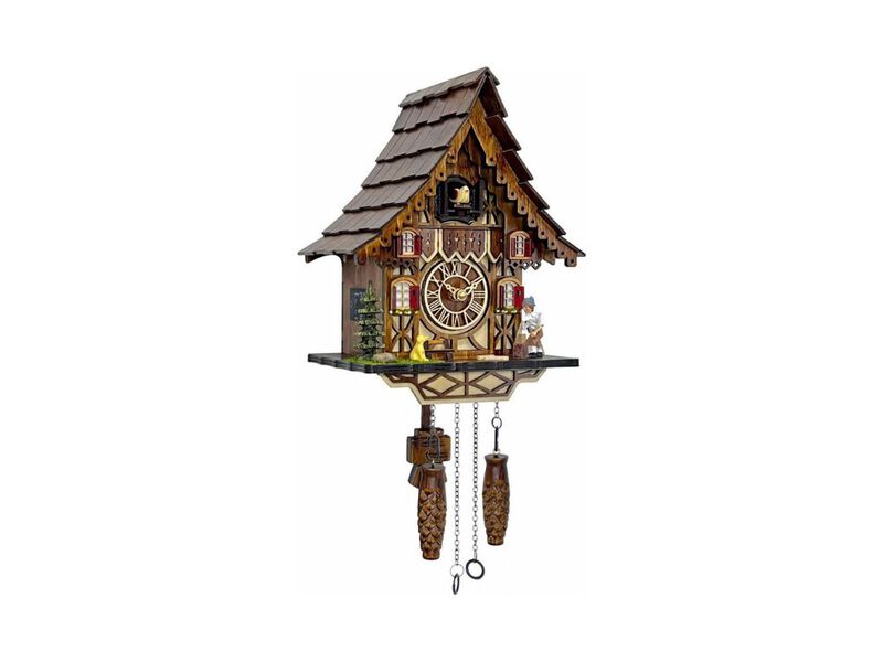 Cuckoo Wall Clock 12 Melodies Volume Control Night Mode Black Forest Germany Style Handcrafted Wooden House 23x9 Inch image number 0
