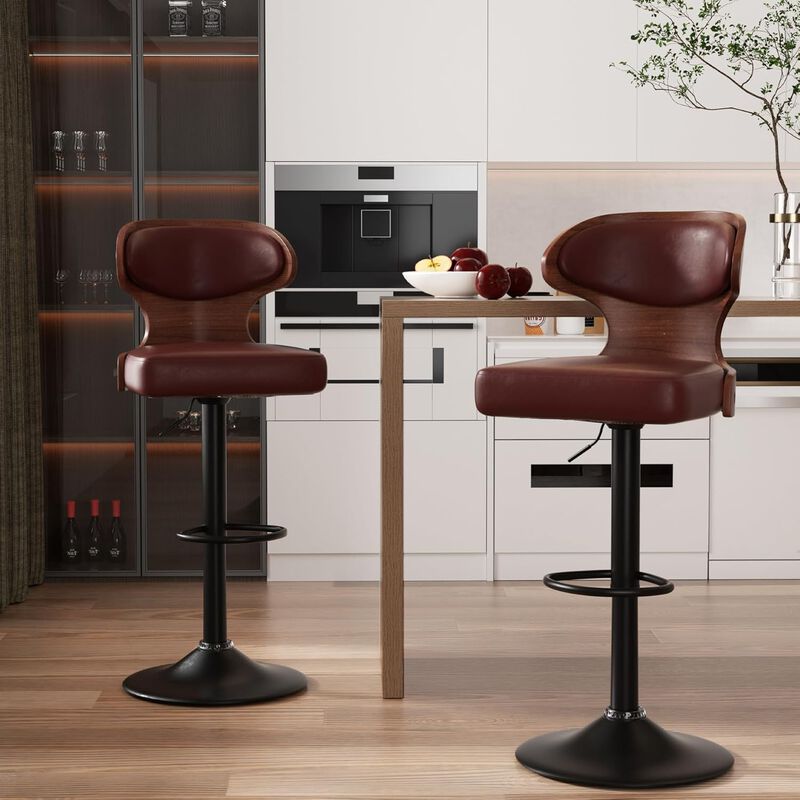 Ergonomic Modern Dual Color Steady PU Leather Bar Stool Swivel Height Adjustable Large Seat Hotel Outdoor Kitchen Counter Chair image number 1