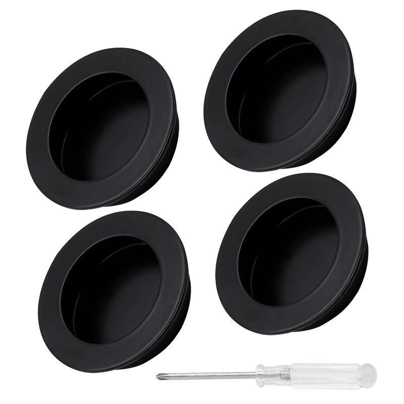 Biaungdo 4 Pcs Black Round Recessed Cabinet Pulls, Stainless Steel Door Finger Pulls Cabinet Handles Sliding Barn Door Pulls for