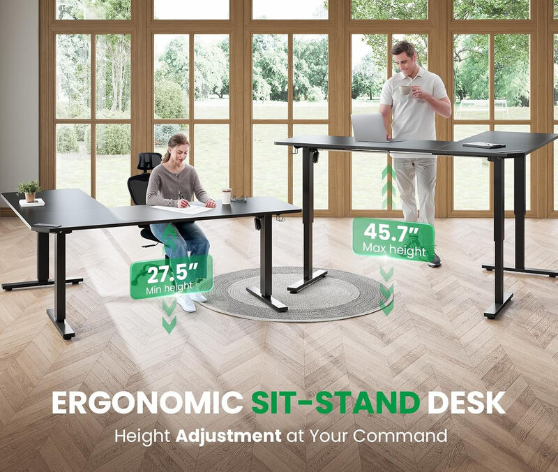ShipItFurniture L-Shaped Adjustable Standing Desk 63x55 Inches Black image number 6