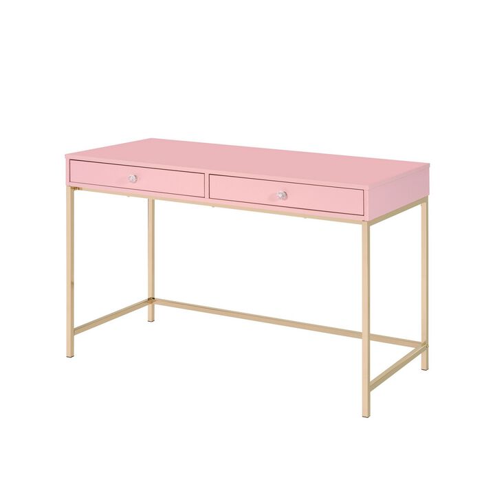 Writing Desk with 2 Storage Compartments, Pink and Gold-Benzara