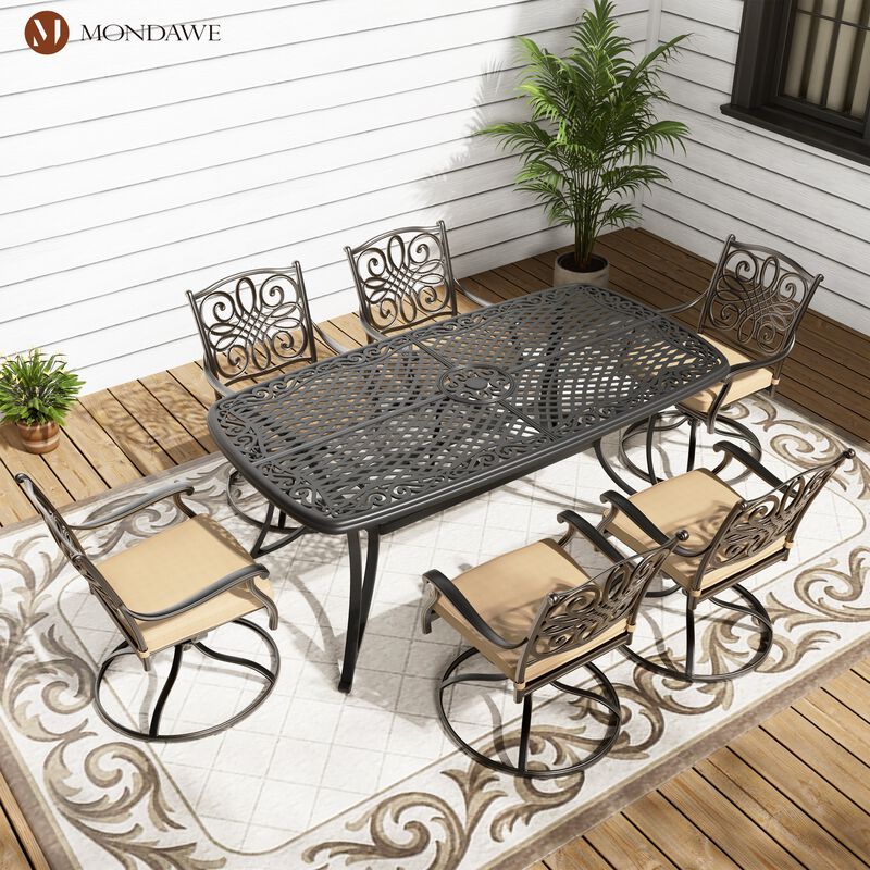 Mondawe 7 Pieces Weather-Resistant Outdoor Cast Aluminum Dining Set for Patio,Garden,Deck