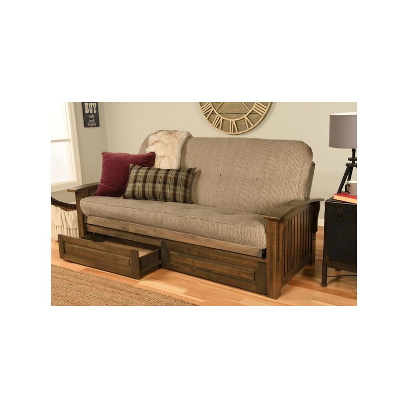 Washington Frame-Rustic Walnut FinishTaxi Woodsmoke Mattress-Storage Drawers