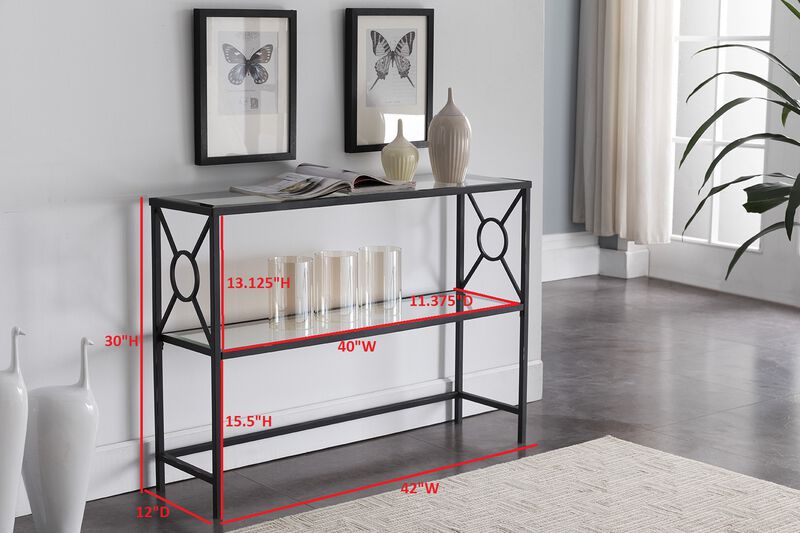 Kings Brand Furniture Loyd Metal with Glass Shelf Console Table,  Black/Brushed Copper